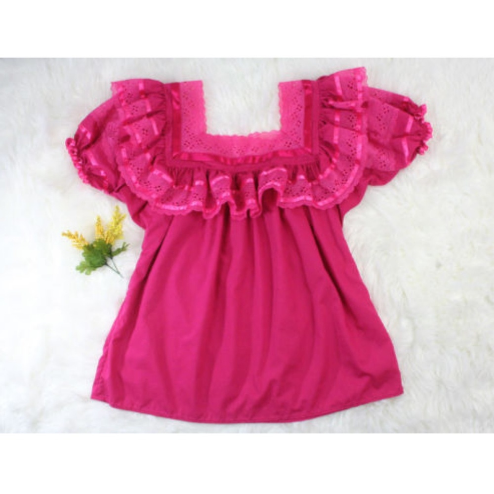 Handmade Mexican Pink Ruffles & Ribbons Top - Picture 5 of 5